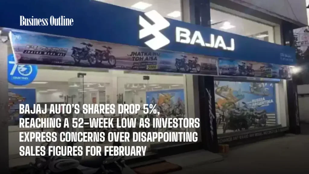 Bajaj Auto’s shares drop 5%, reaching a 52-week low as investors express concerns over disappointing sales figures for February